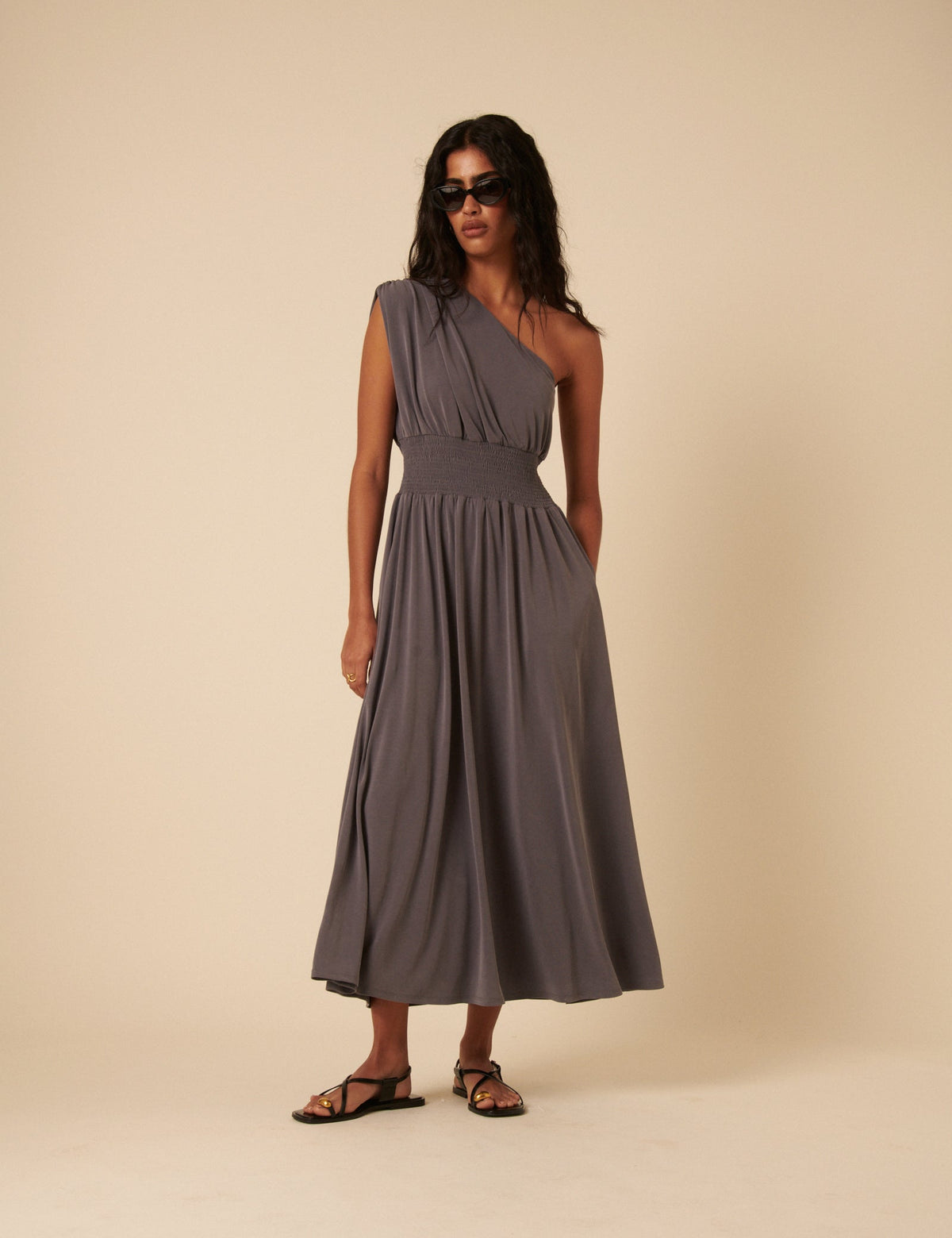 Grey One Shoulder Lorena Maxi Dress