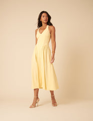 Butter Yellow Halter Neck Amie Midi Dress