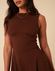 Brown Jersey Boat Neck Tate Mini Dress