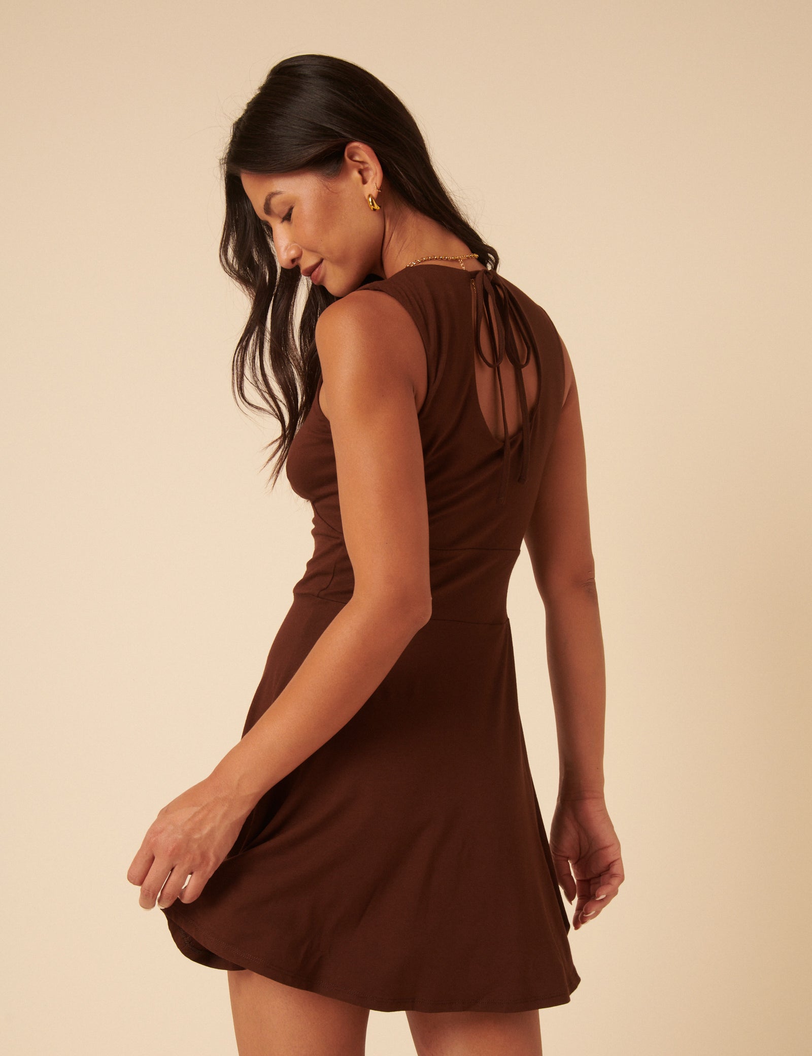 Brown Jersey Boat Neck Tate Mini Dress