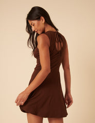 Brown Jersey Boat Neck Tate Mini Dress