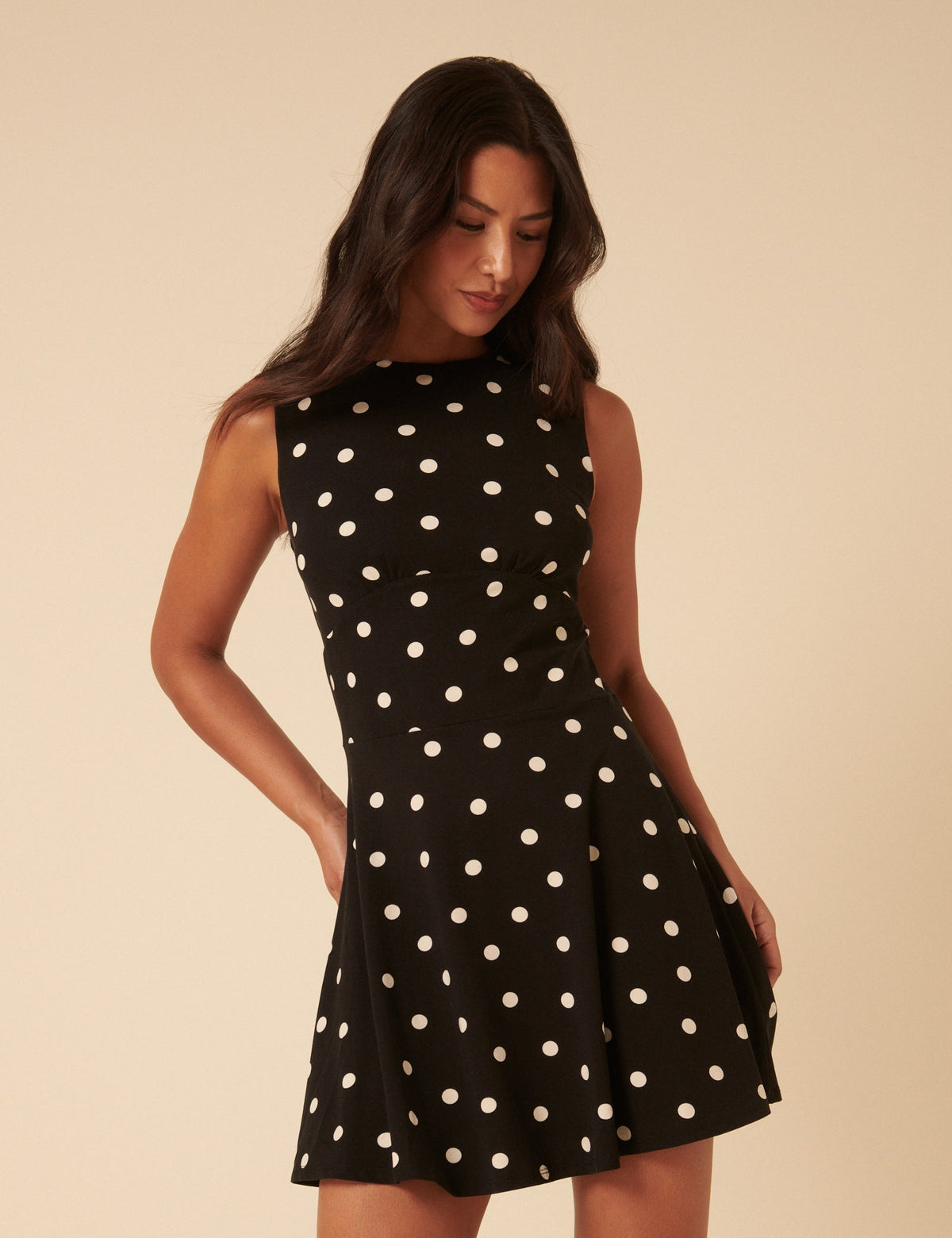 Black Polka Dot Boat Neck Tate Mini Dress