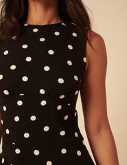 Black Polka Dot Boat Neck Tate Mini Dress