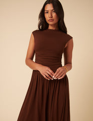 Brown Drop Waist Aubrey Midi Dress