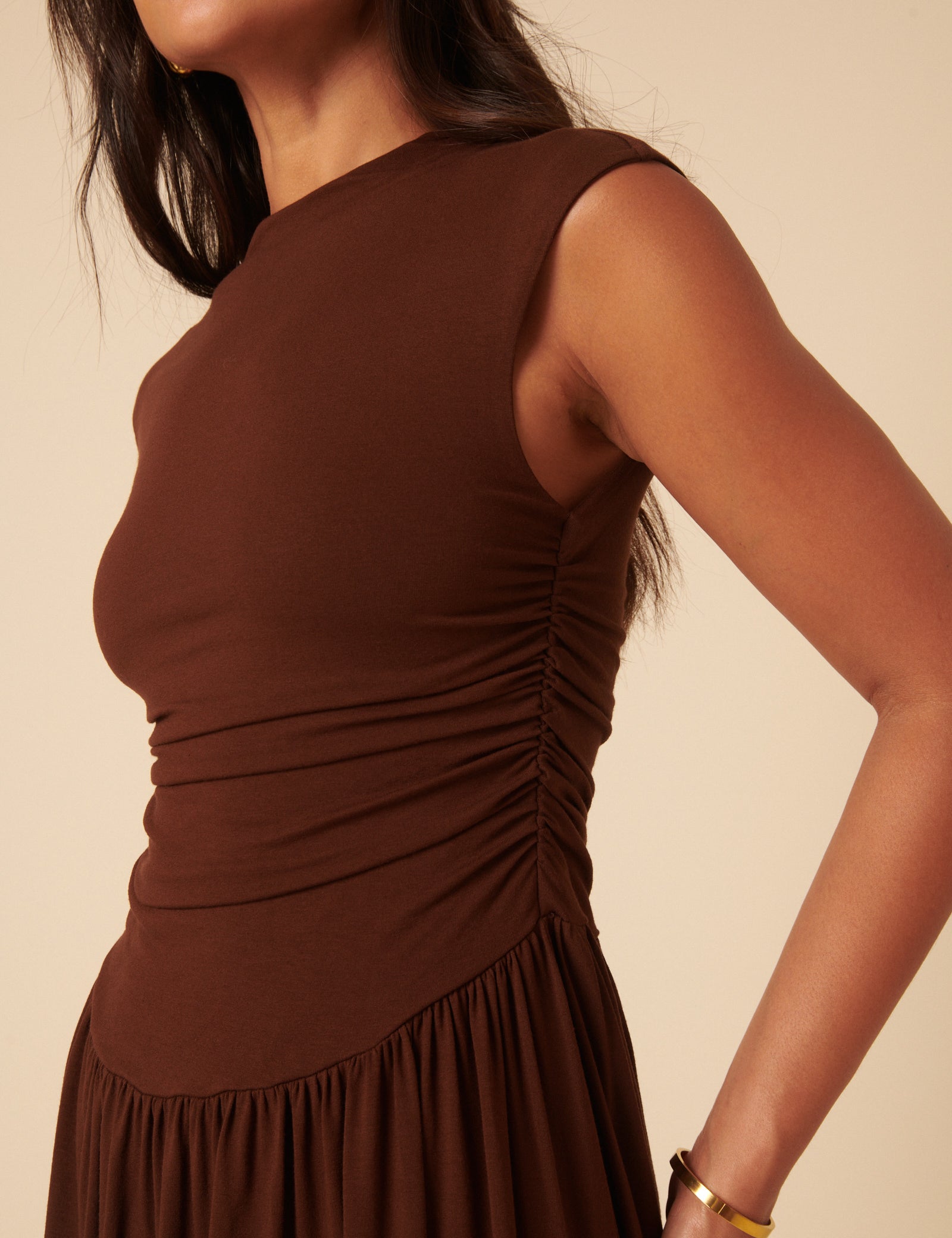 Brown Drop Waist Aubrey Midi Dress