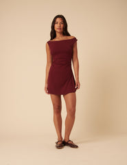 Burgundy Off Shoulder Abigail Mini Dress