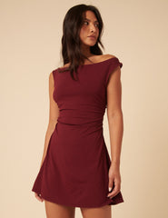 Burgundy Off Shoulder Abigail Mini Dress