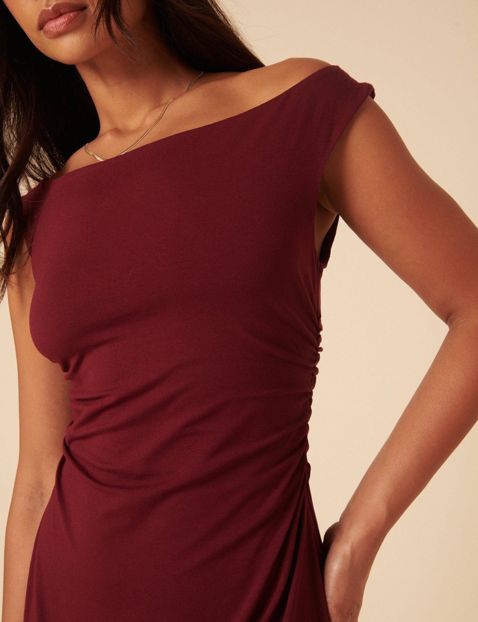 Burgundy Off Shoulder Abigail Mini Dress