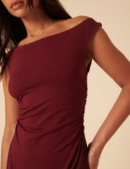 Burgundy Off Shoulder Abigail Mini Dress