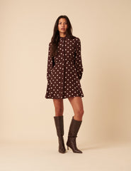 Brown Polka Dot Ruffle Gabi Mini Dress