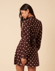 Brown Polka Dot Ruffle Gabi Mini Dress