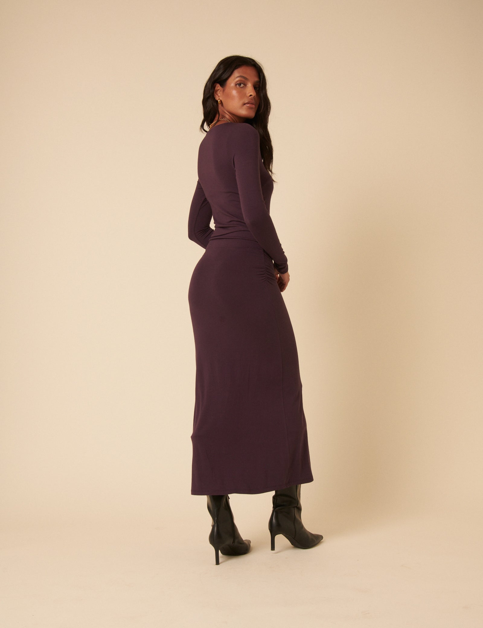 Purple Jersey Draped Laurella Midi Dress