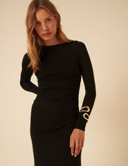 Black Jersey Draped Laurella Midi Dress