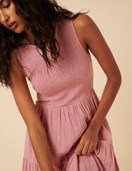 Pink Sleeveless Tiered Charlie Midi Dress