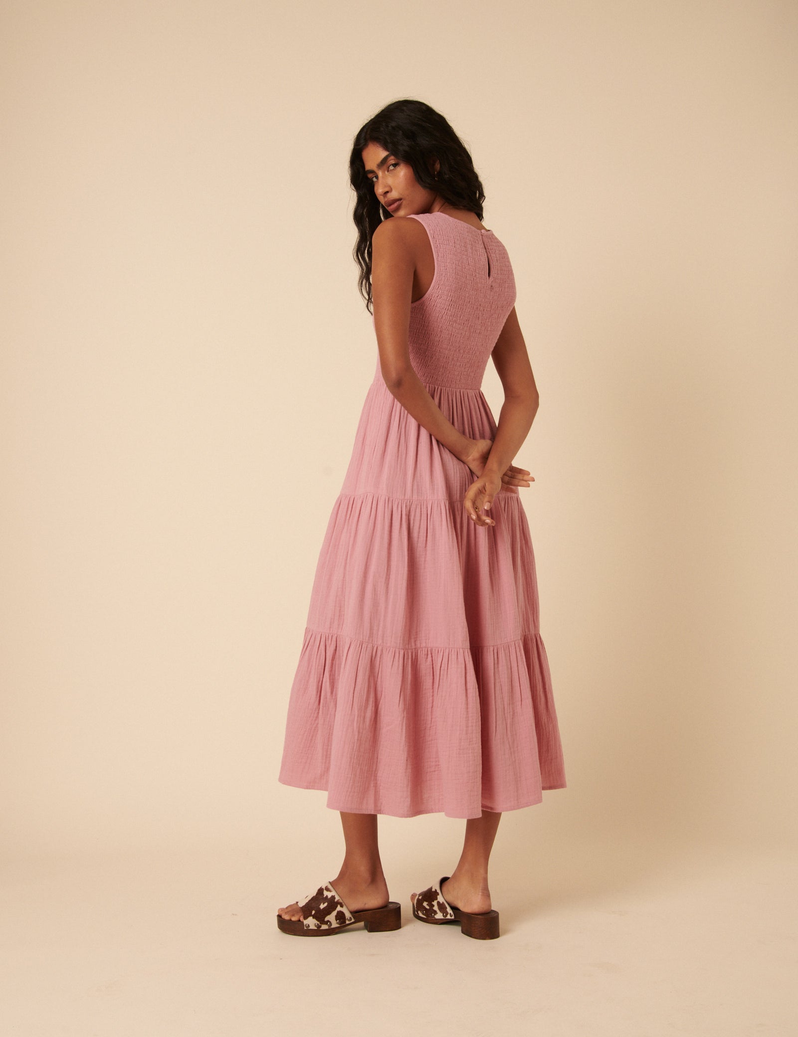 Pink Sleeveless Tiered Charlie Midi Dress