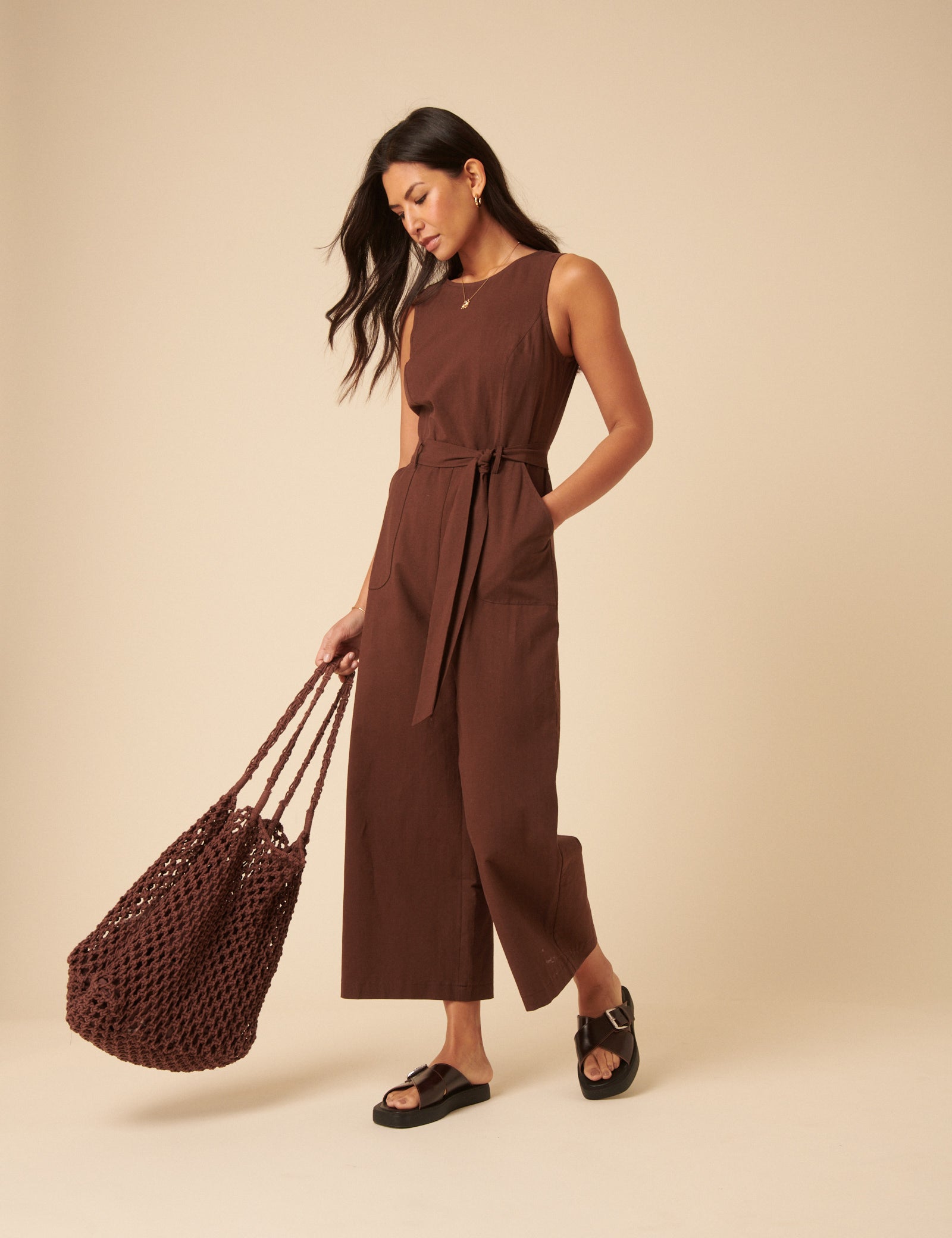 Brown Tie Waist Jumpsuit