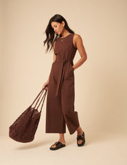 Brown Tie Waist Jumpsuit