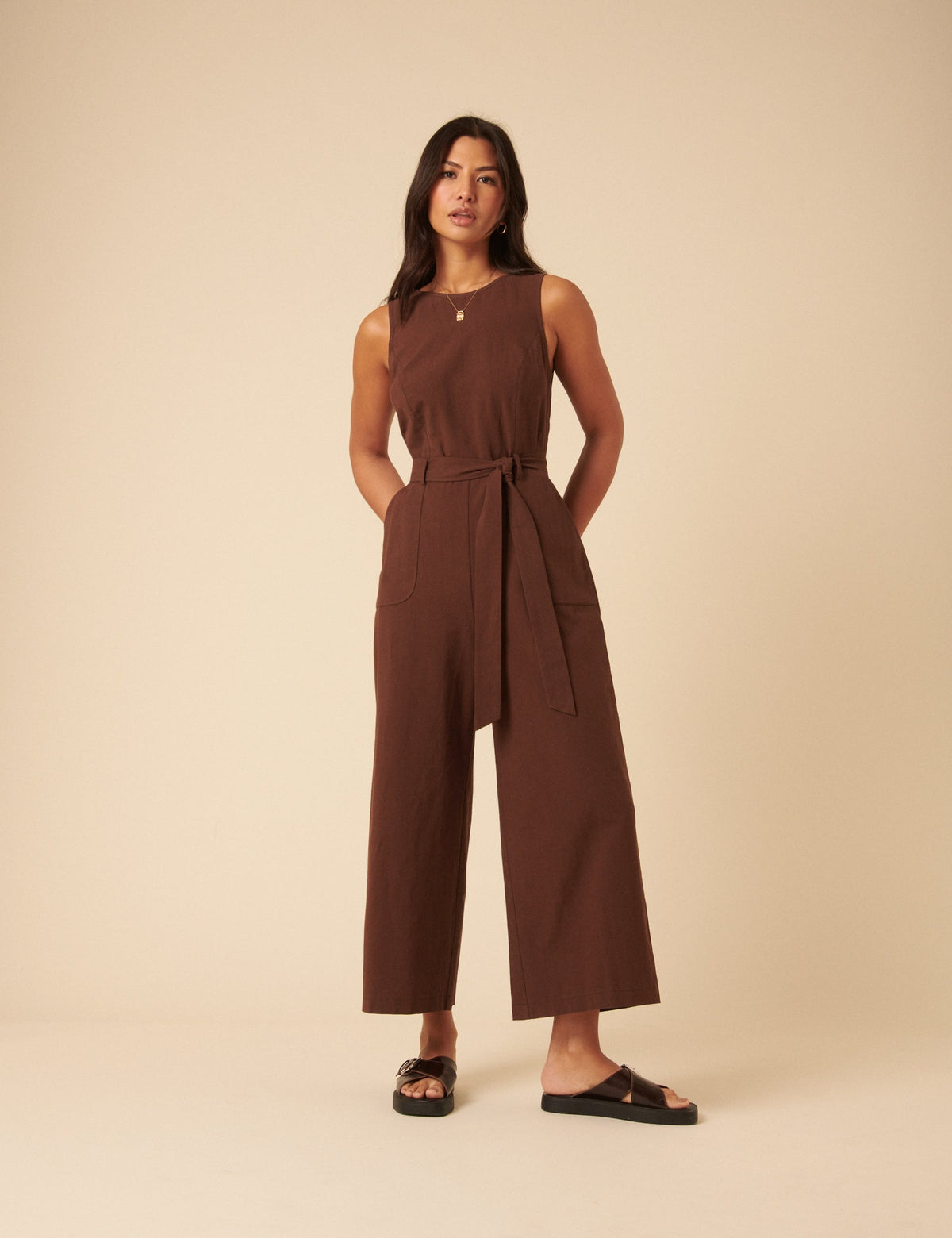 Brown Tie Waist Jumpsuit