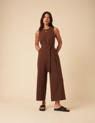 Brown Tie Waist Jumpsuit