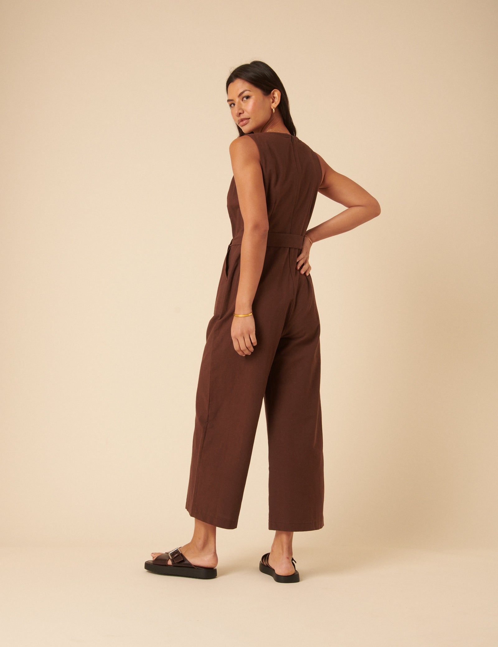 Brown Tie Waist Jumpsuit