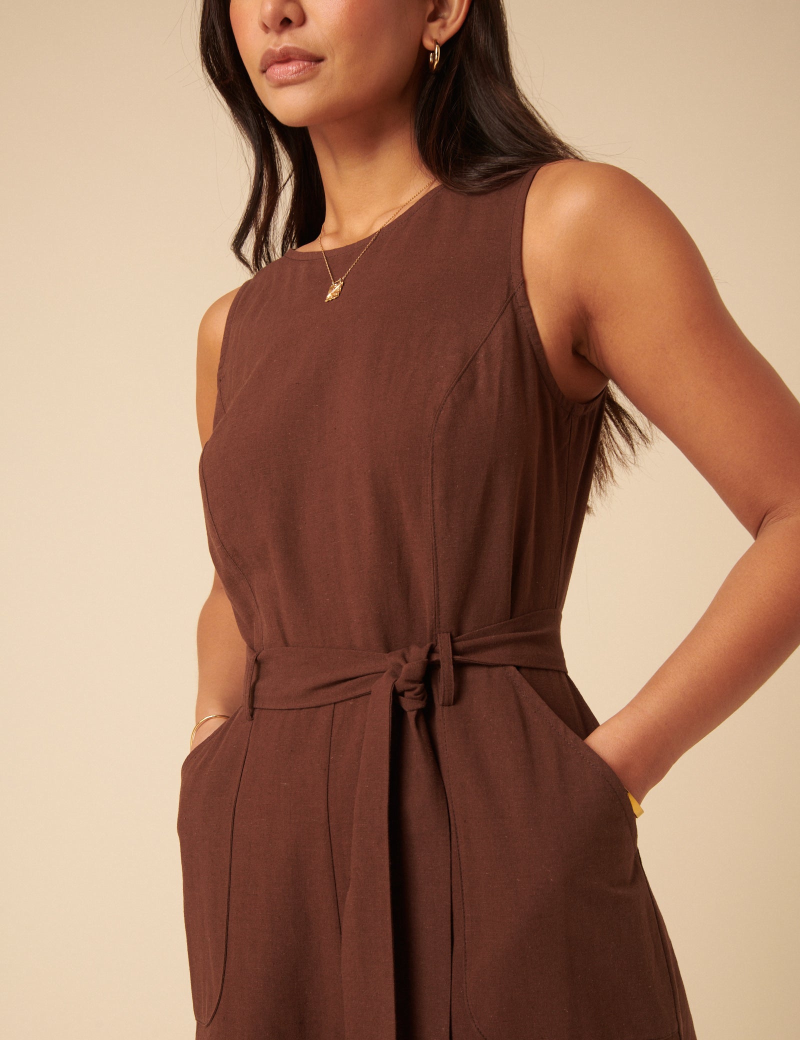 Brown Tie Waist Jumpsuit