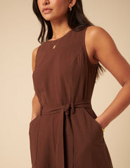 Brown Tie Waist Jumpsuit