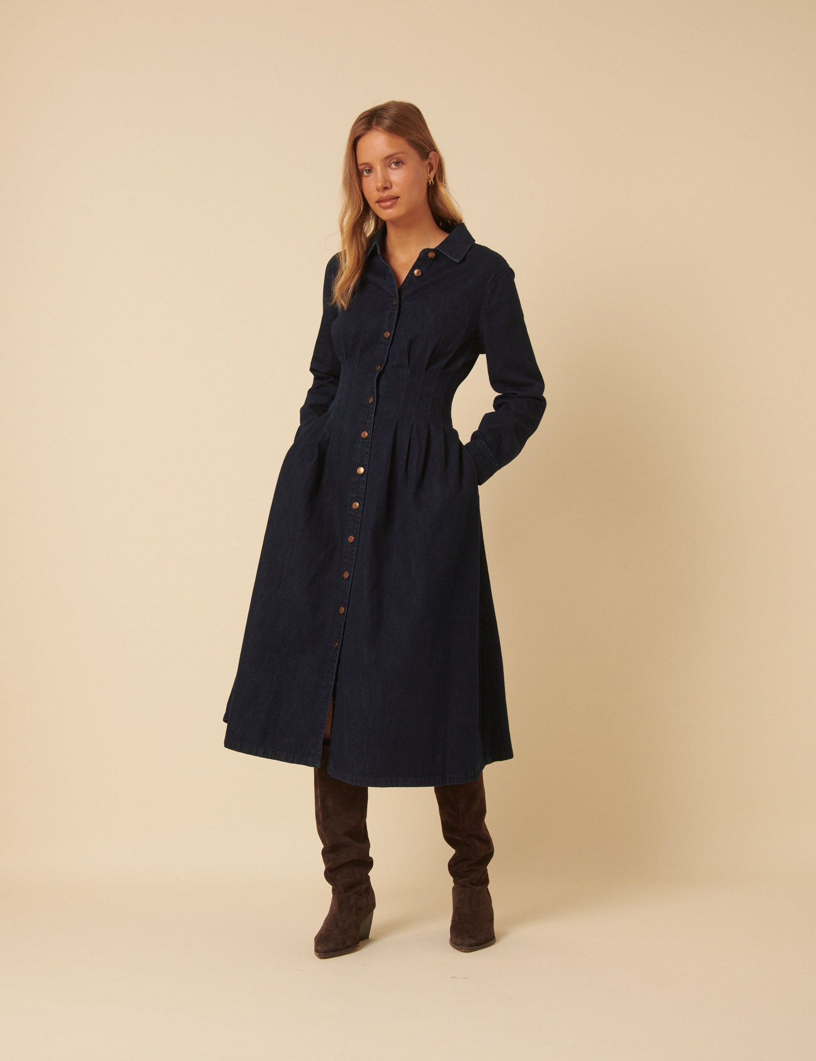 Dark Denim Tucked Waist Kinsley Shirt Dress