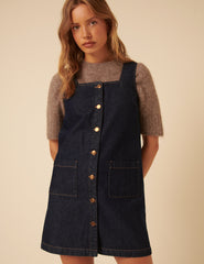 Dark Blue Denim Danni Pinafore Mini Dress