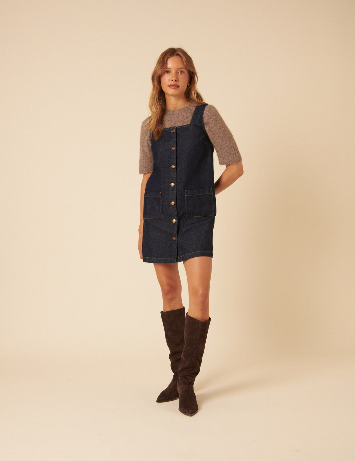 Dark Blue Denim Danni Pinafore Mini Dress