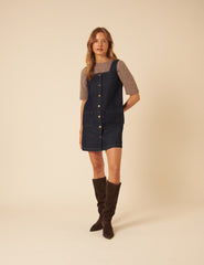 Dark Blue Denim Danni Pinafore Mini Dress