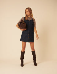 Dark Blue Denim Danni Pinafore Mini Dress
