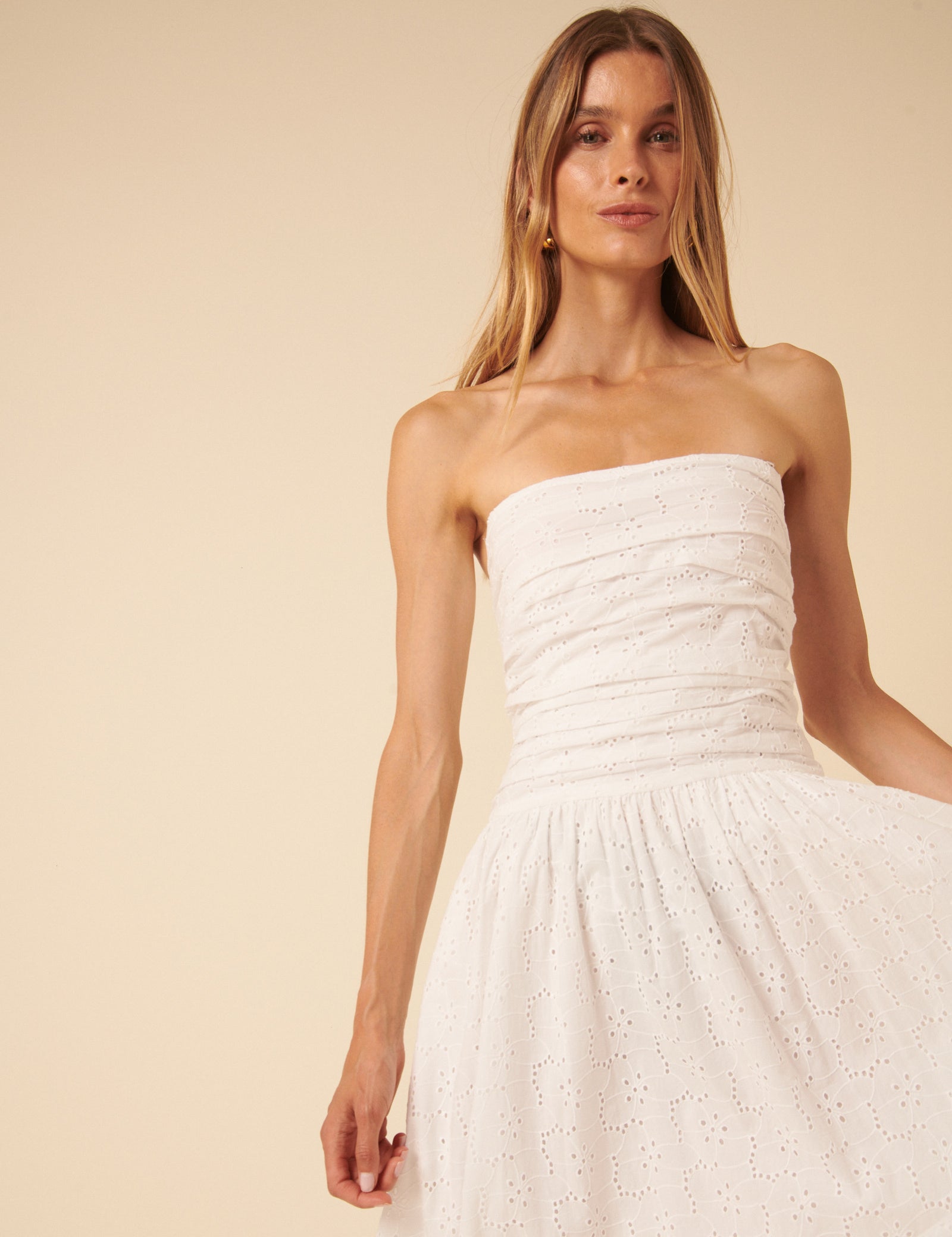White Broderie Anglaise Bandeau Felicity Midi Dress