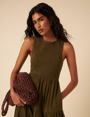 Khaki Green Sleeveless Charlie Midi Dress
