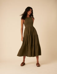 Khaki Green Sleeveless Charlie Midi Dress