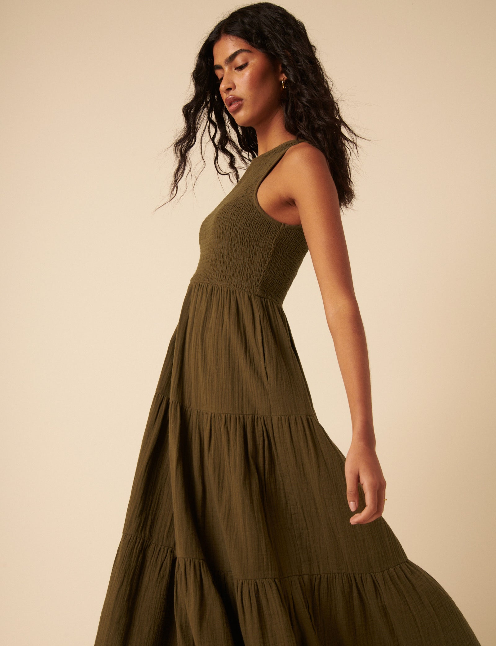 Khaki Green Sleeveless Charlie Midi Dress