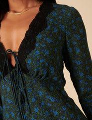 Blue & Green Floral Lace Aida Midi Dress