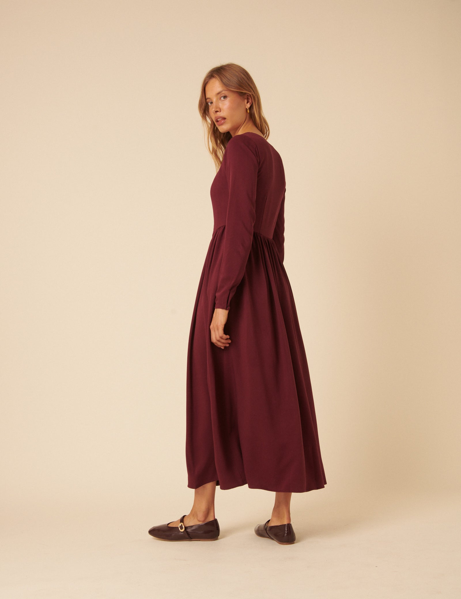 Red Long Sleeve Cora Midi Dress