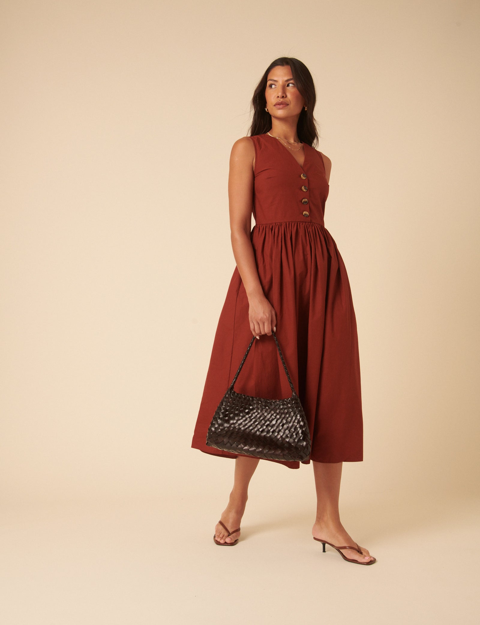 Burnt Orange Oak Midi Dress
