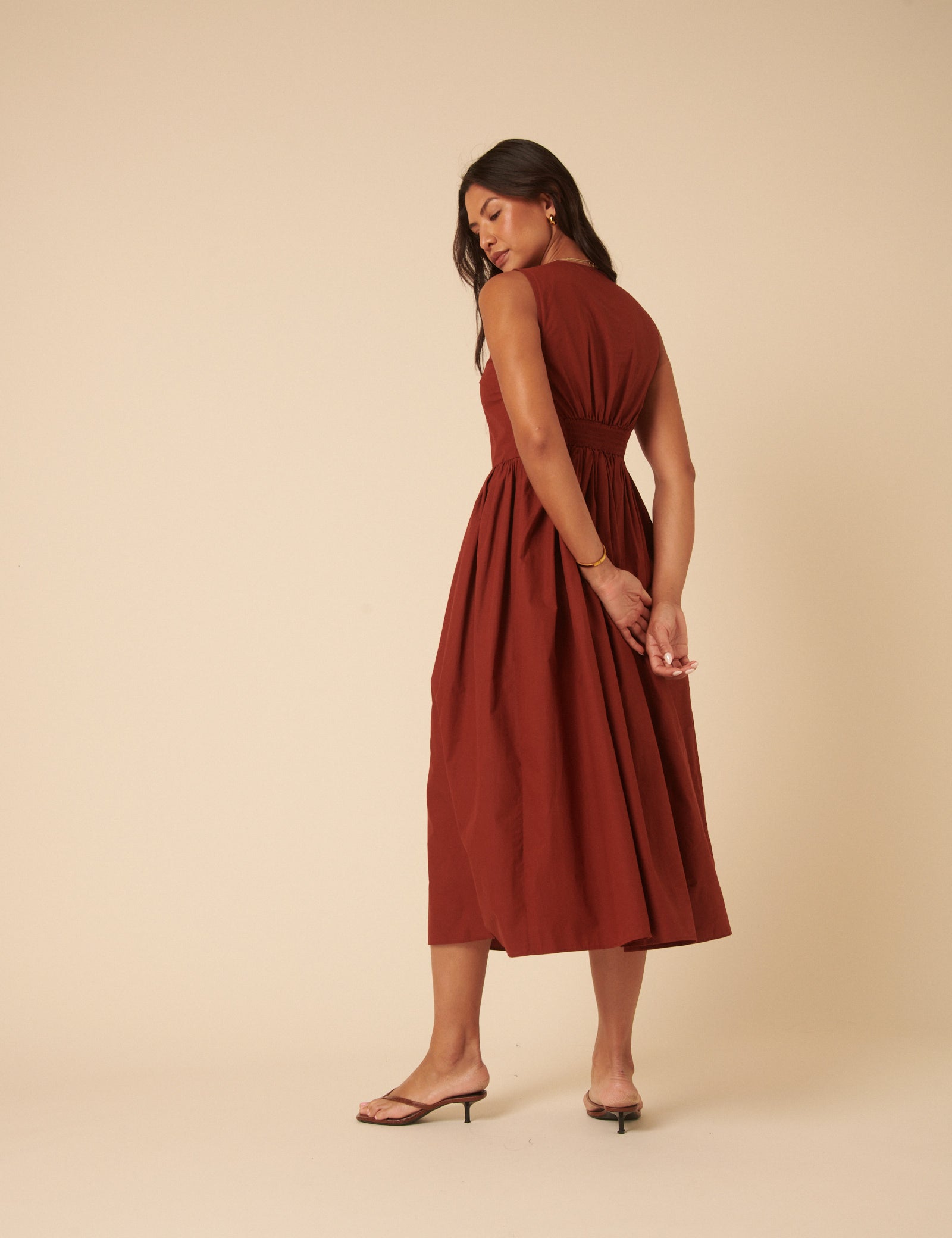 Burnt Orange Oak Midi Dress