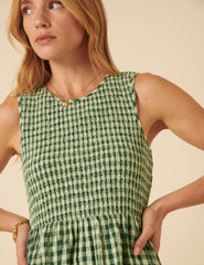 Green Gingham Sleeveless Tiered Charlie Midi Dress