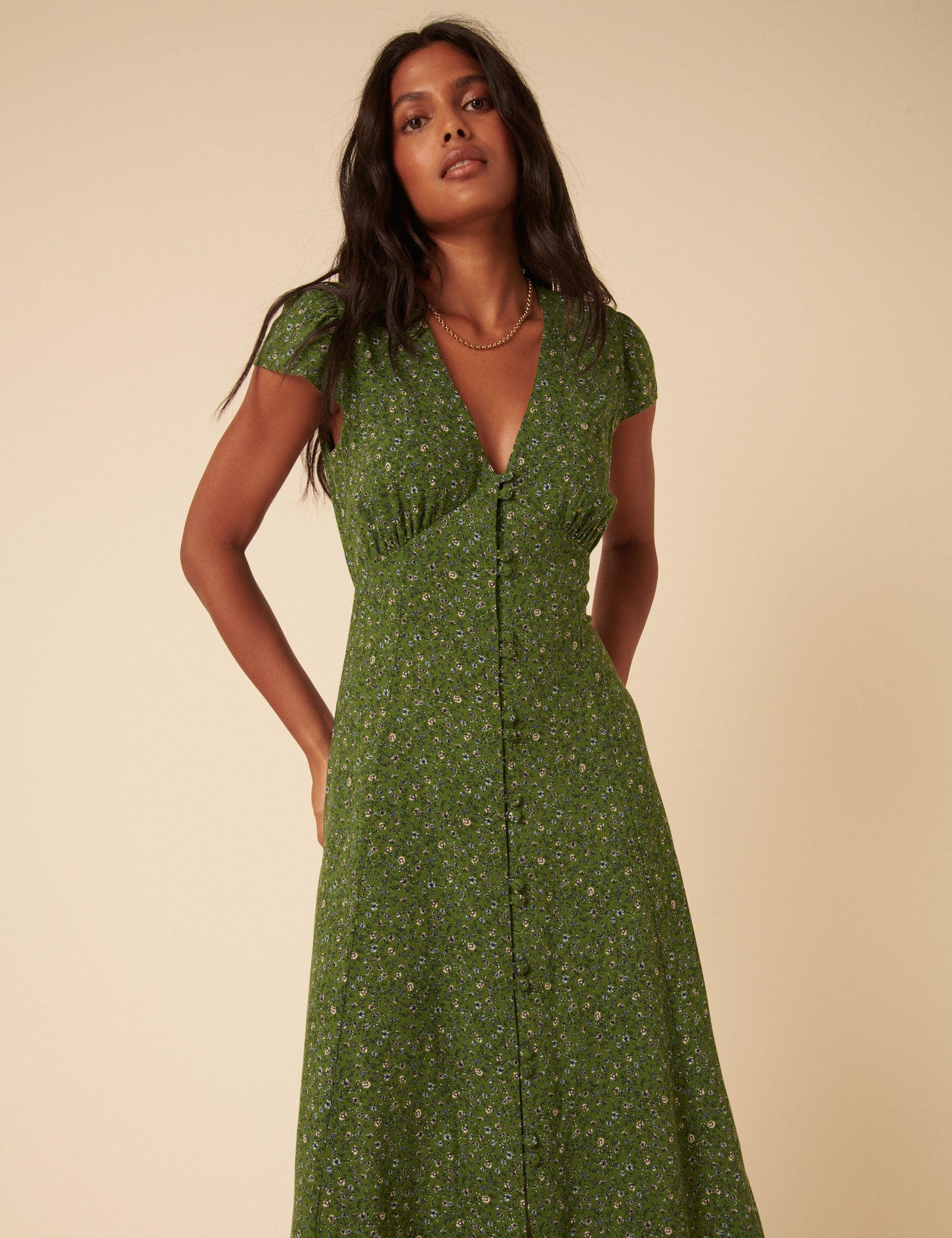Green Ditsy Floral Avery Midi Dress