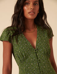 Green Ditsy Floral Avery Midi Dress
