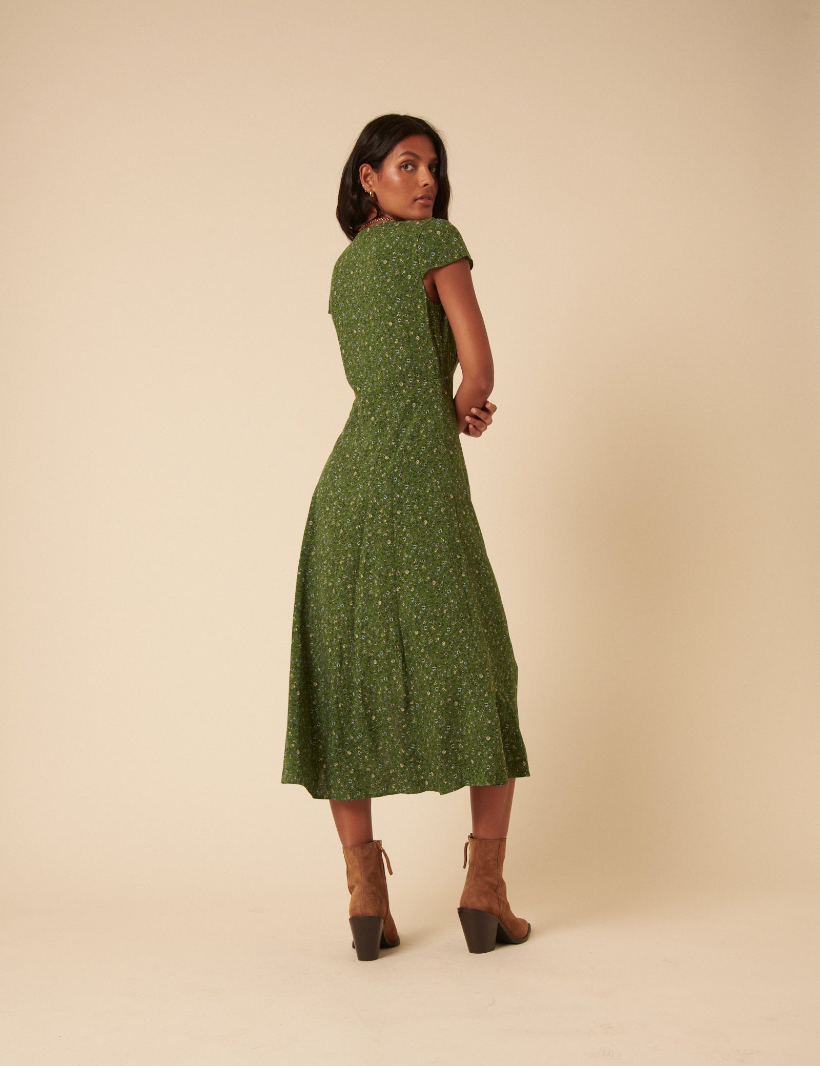Green Ditsy Floral Avery Midi Dress