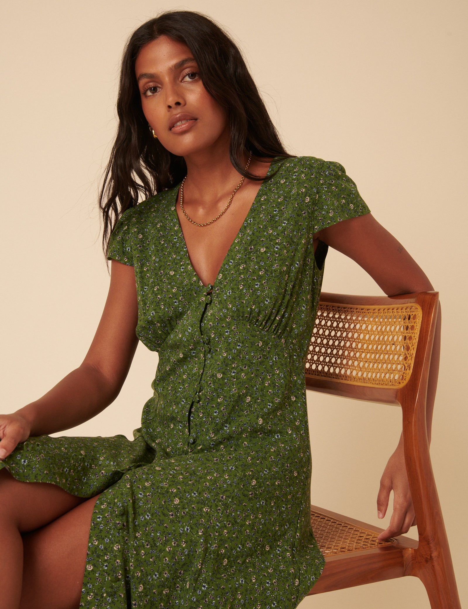 Green Ditsy Floral Avery Midi Dress