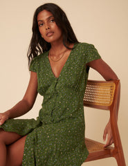 Green Ditsy Floral Avery Midi Dress