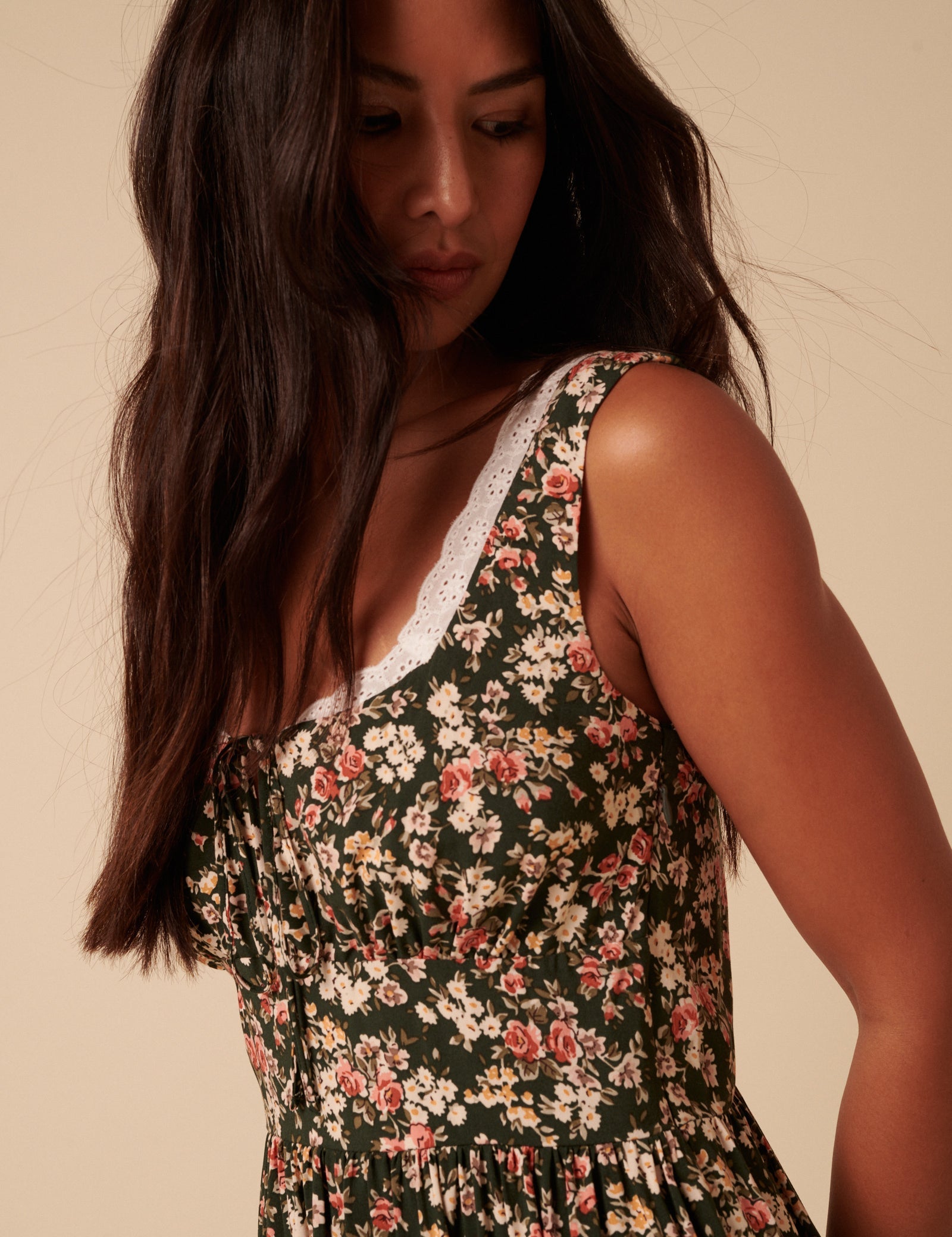 Green & Pink Floral Heather Midi Dress