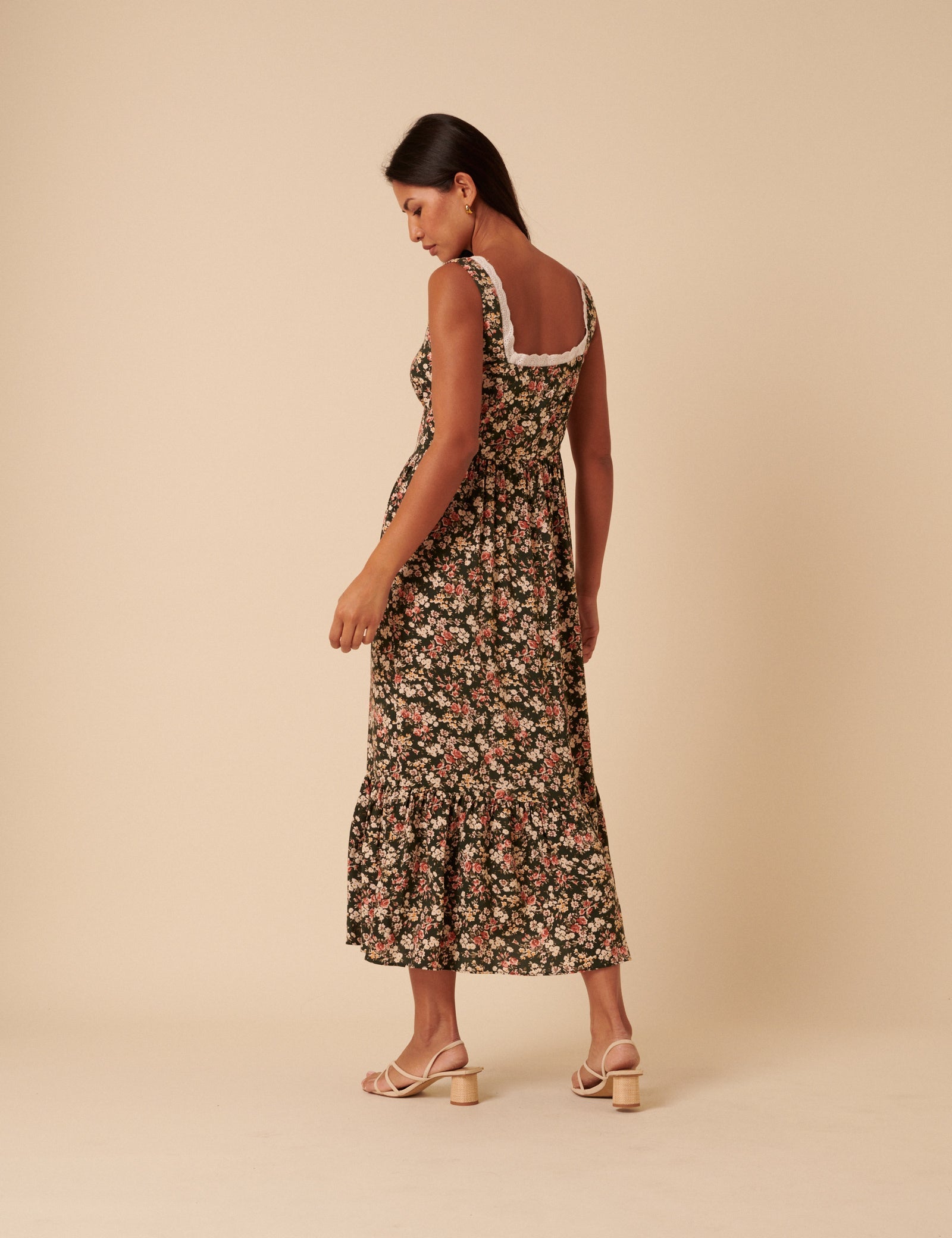 Green & Pink Floral Heather Midi Dress