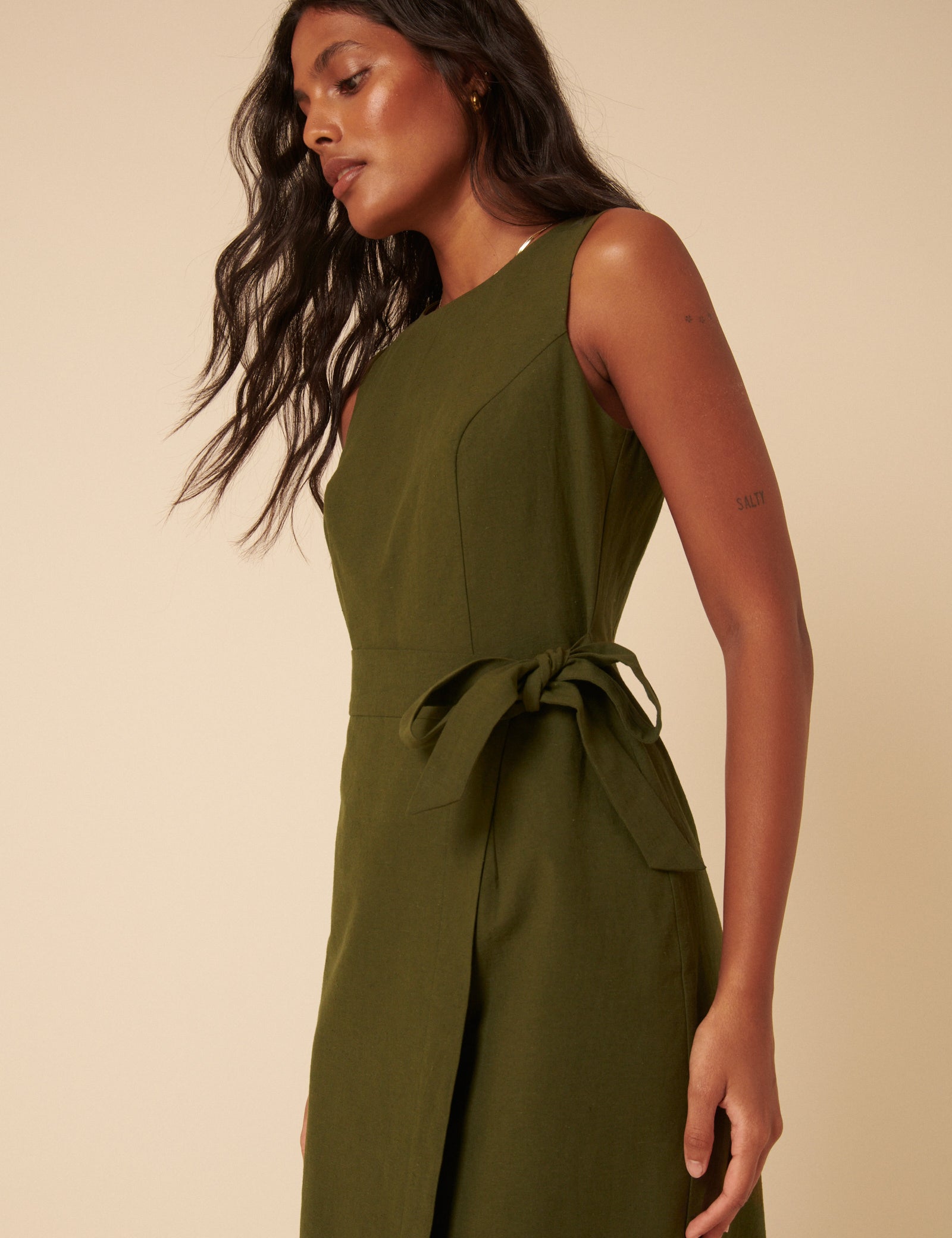 Green Tie Waist Lottie Midi Dress