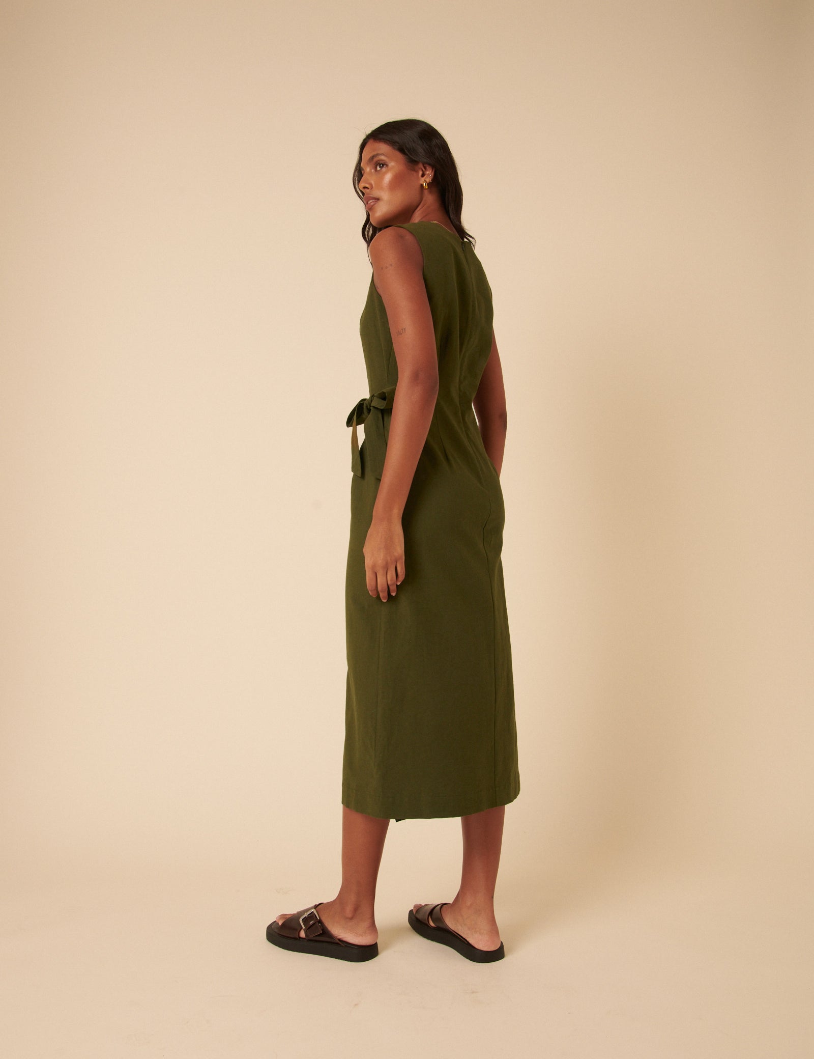 Green Tie Waist Lottie Midi Dress