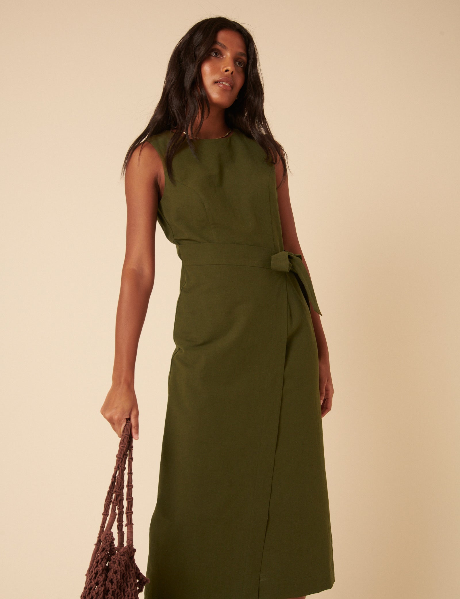 Green Tie Waist Lottie Midi Dress